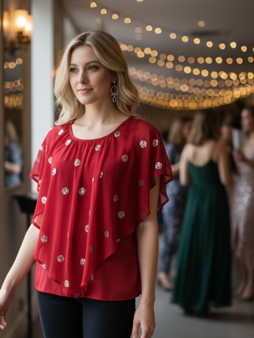New Directions Red Blouse with Gold Accents
